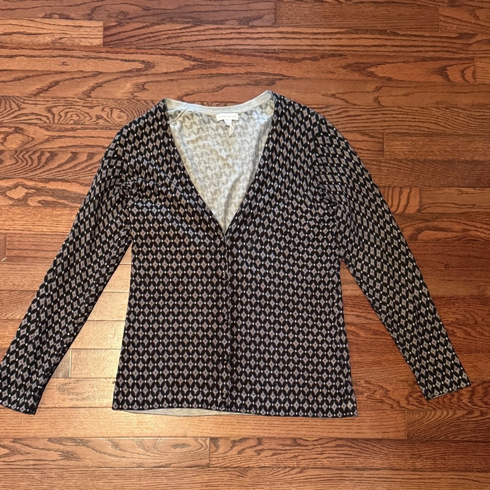 Charter Club Medium Black Gray Geometric Button Front‎ Cardigan